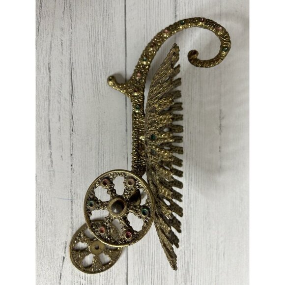 JERUSALEM Israel 1950s Ornate Brass Metal Moving Wheels Cart Basket - Picture 10 of 11